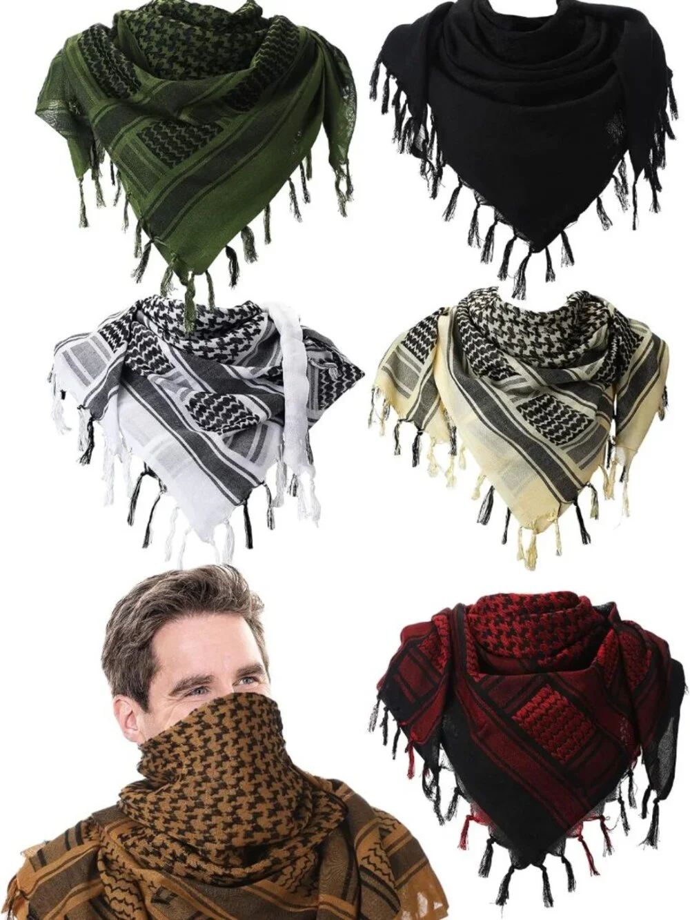 Tactical Desert Shemagh Scarf - 6 Pcs Cotton Neck & Head Wraps for Men, 43